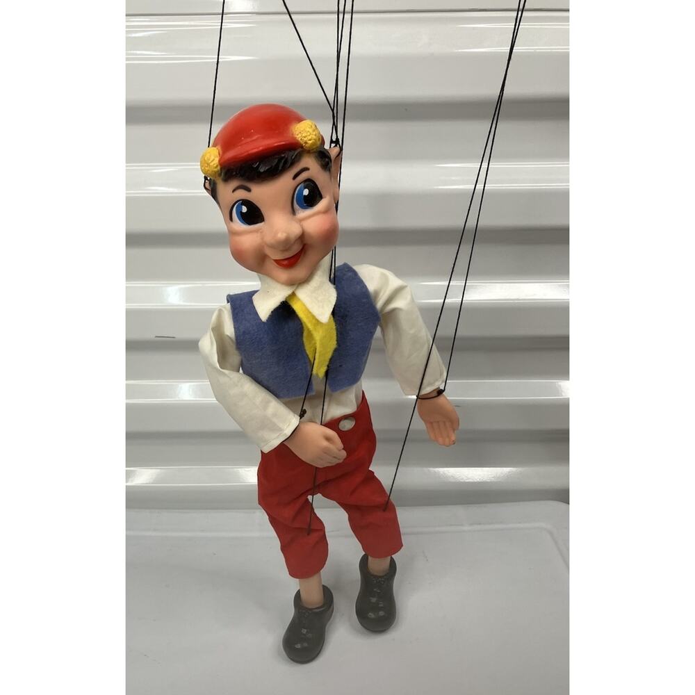 Vintage 1950s Rubber Face Carved Wood Pinocchio Marionette Puppet Disney-
